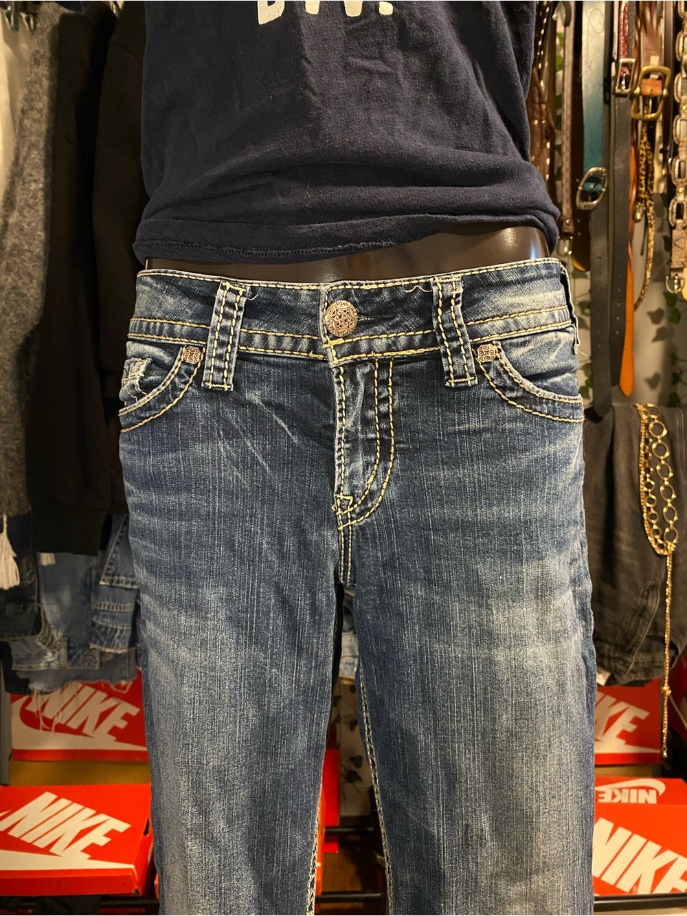 Vintage Silver Jeans - Low rise Flared Blue Denim Jeans